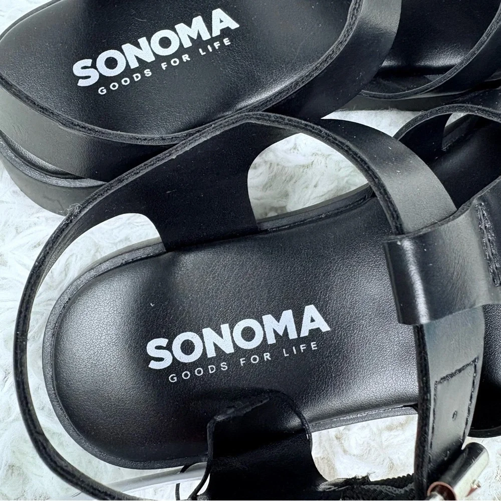 NWT SONOMA Black faux leather Chunky Platform Sandals size 1 & 3